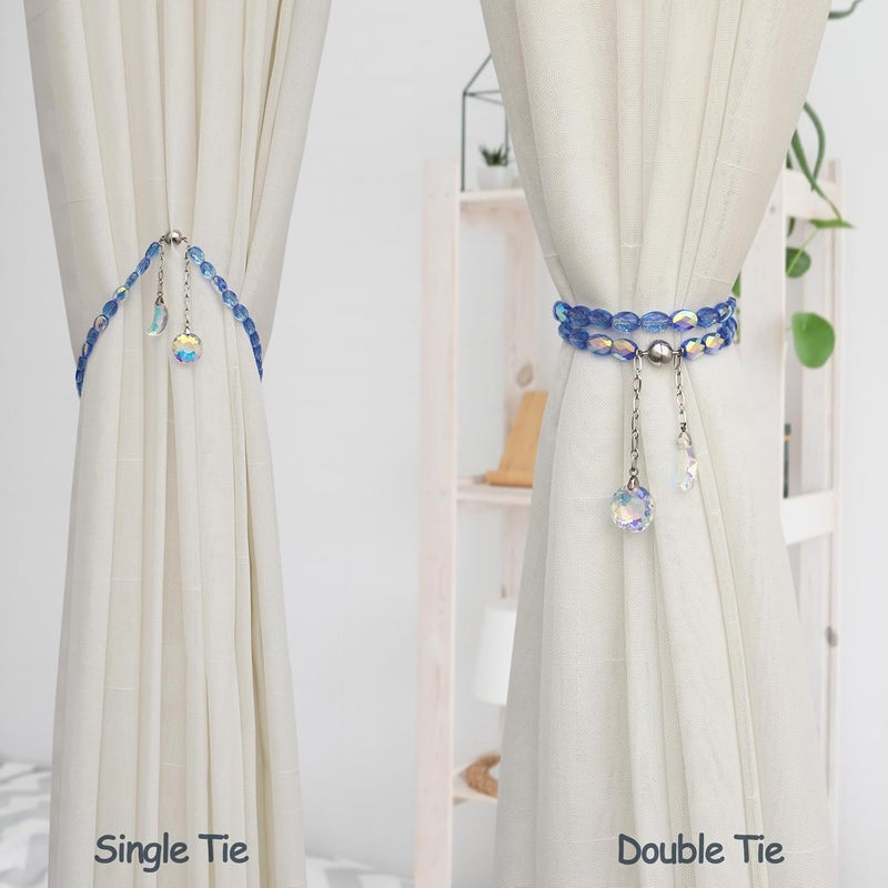 Pedobo Magnetic Curtain Tiebacks, 2 Pack Crystal Beaded Sun & Moon Pendants Sheers/Draperies Holdbacks for Window Home Office Decor (Blue) - Image 4